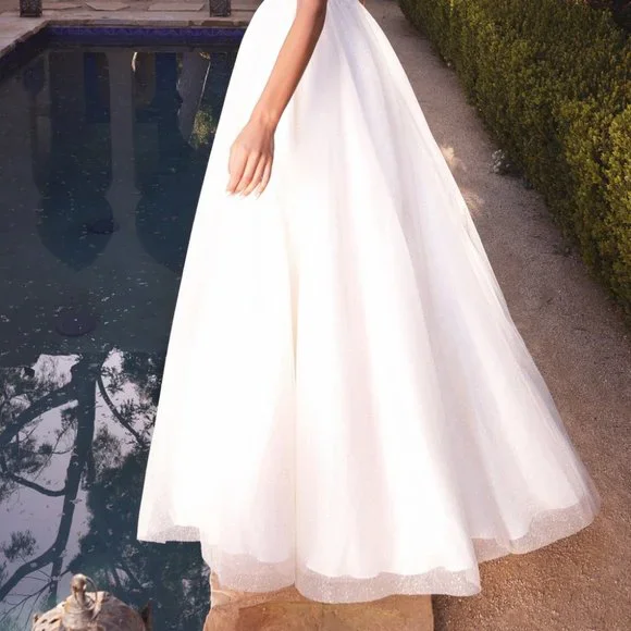 NEW LONG SLEEVELESS WEDDING DRESS WITH V-NECKLINE AND SIDE POCKETS CD CB077W - Picture 10 of 10